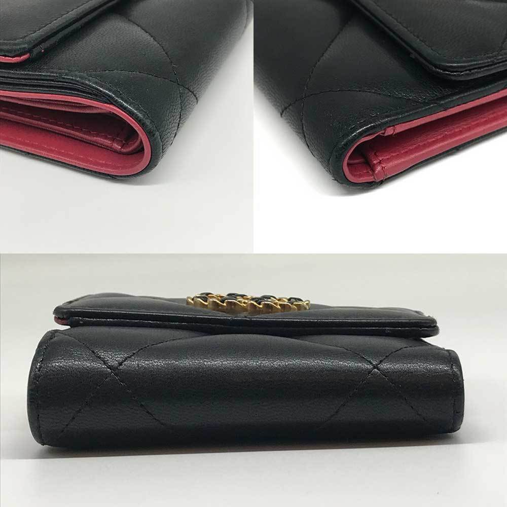 Chanel Small Flap Wallet Coco Mark Lambskin CHANEL Stitch Black Noir - Picture 3 of 5